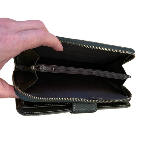 Dooney and Bourke Monogram Canvas Leather Olive Green Wallet Clutch w/ zipper - Picture 4 of 9